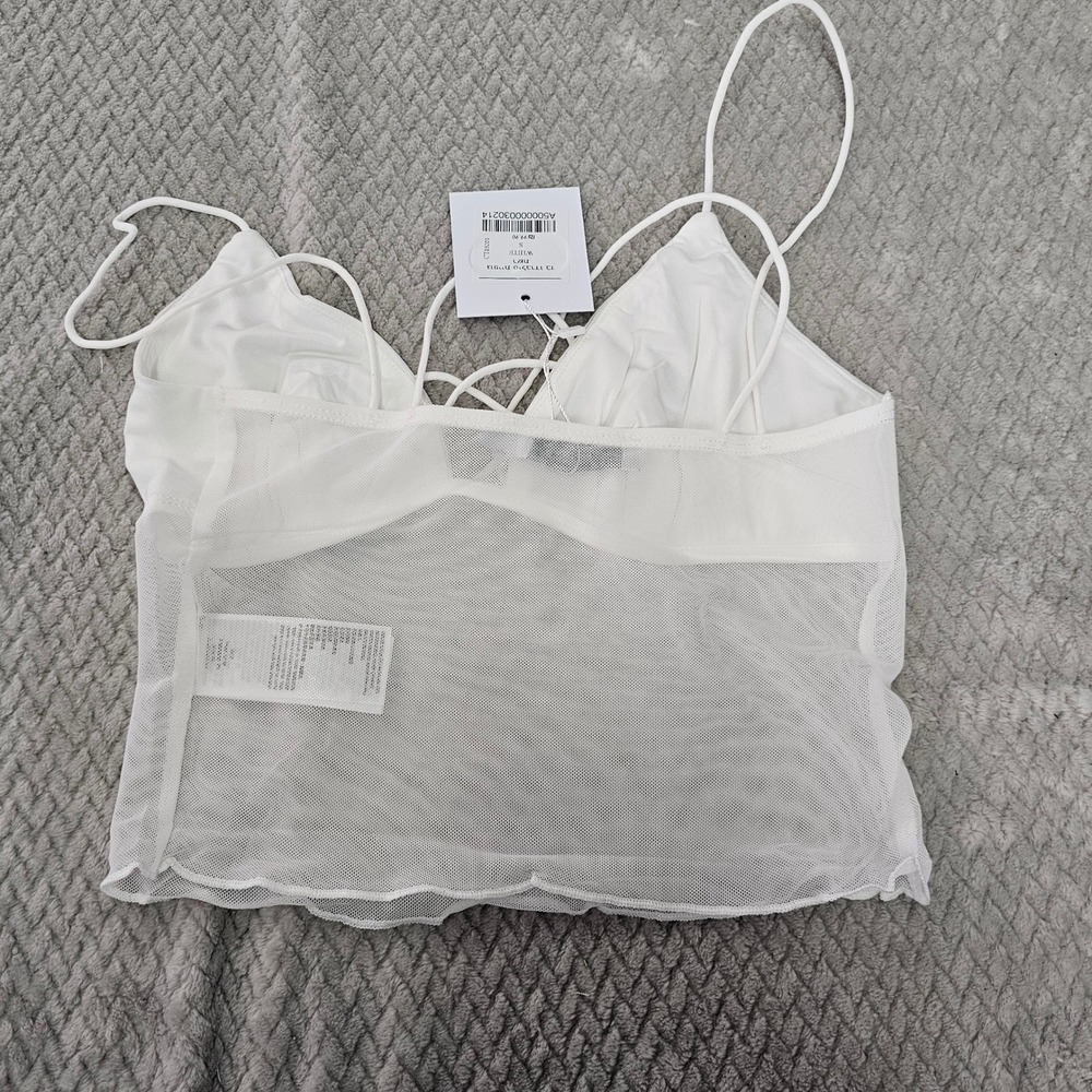 Adika White Mesh Cropped Cami Top Adjustable Straps Women's Size XS NWT - Picture 2 of 5